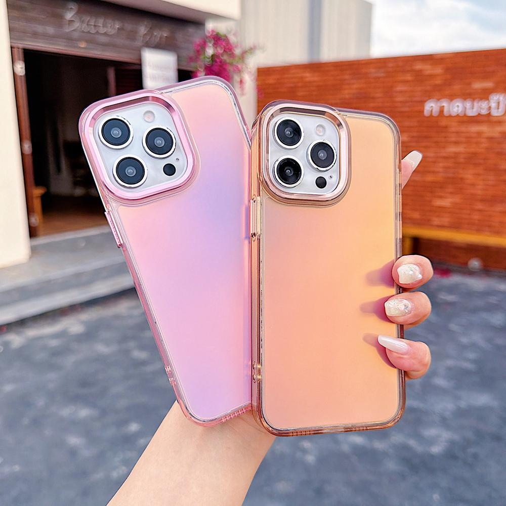 KEYSION Модный цветной лазерный градиентный чехол для телефона iPhone 14 15 Pro Max Мягкий ударопрочный задний чехол из ТПУ+ПК для iPhone 14 15 Plus