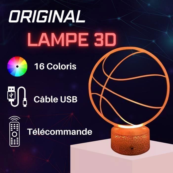 Lampe de Chevet 3D LED Ballon Basket Basketball, 16 couleurs, Pour Enfant, Veilleuse, idée cadeau Noël anniversaire, sport