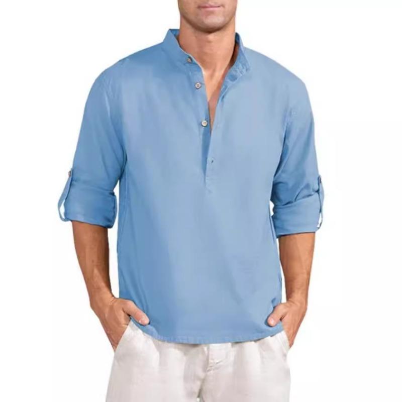 Men S Linen Long Sleeve Loose Solid Color Cotton Linen Shirt Plus Size