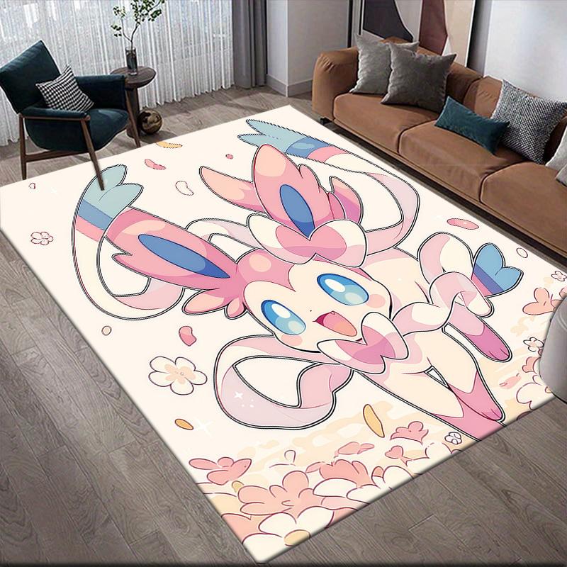 Cute Pokémon Themed Anti-Slip Floor Mat, Rectangular Carpet for Game Room, Bedroom & Living Space, Home Decor