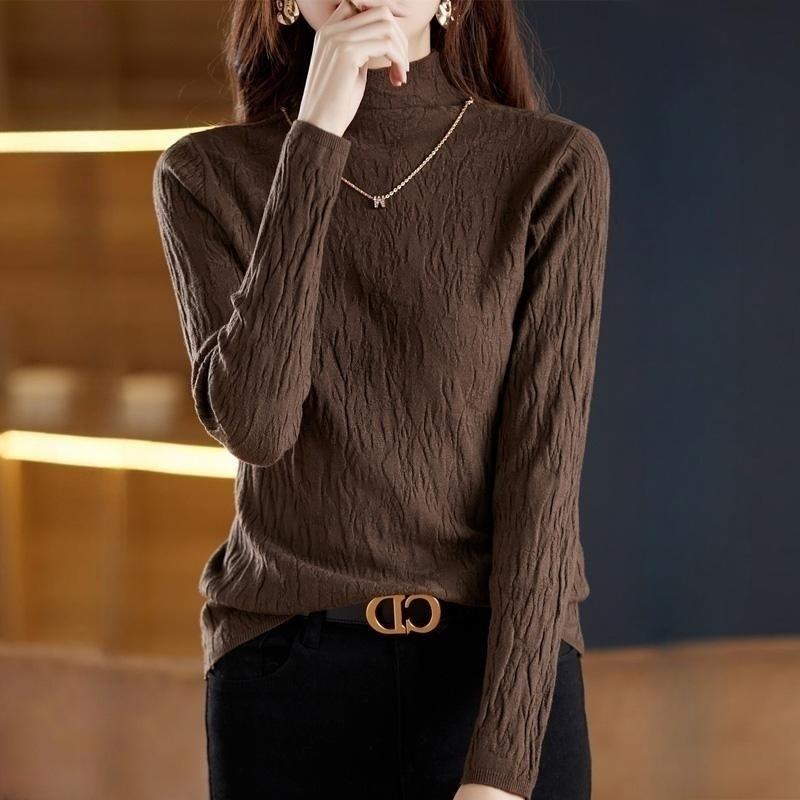 Однотонные свитера с высоким воротником, пуловеры, женские топы, мода 2024 года, осенний свитер с длинным рукавом, облегающий зимний трикотаж, одежда 28645