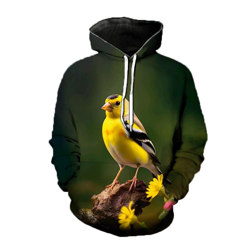 Худи с рисунком птиц Золотой щегол 3D-принт Мужская Женская Мода С длинным рукавом Толстовки с капюшоном Оверсайз Y2k Пуловер Мужская Топ Одежда