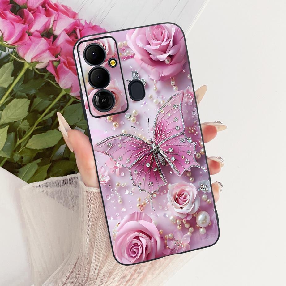 Чехол для Tecno Pop 6 GO BE6j Милый Цветок Бант Расписной Чехол Мягкий ТПУ Чехол для Телефона Для Tecno Pop 6 Pro BE8 Pop6 GO Задняя Крышка Coque