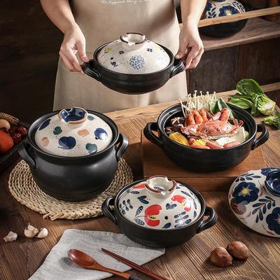 Японская кастрюля для тушения, расписанная вручную, устойчивая к высоким температурам - керамическая кастрюля с крышкой