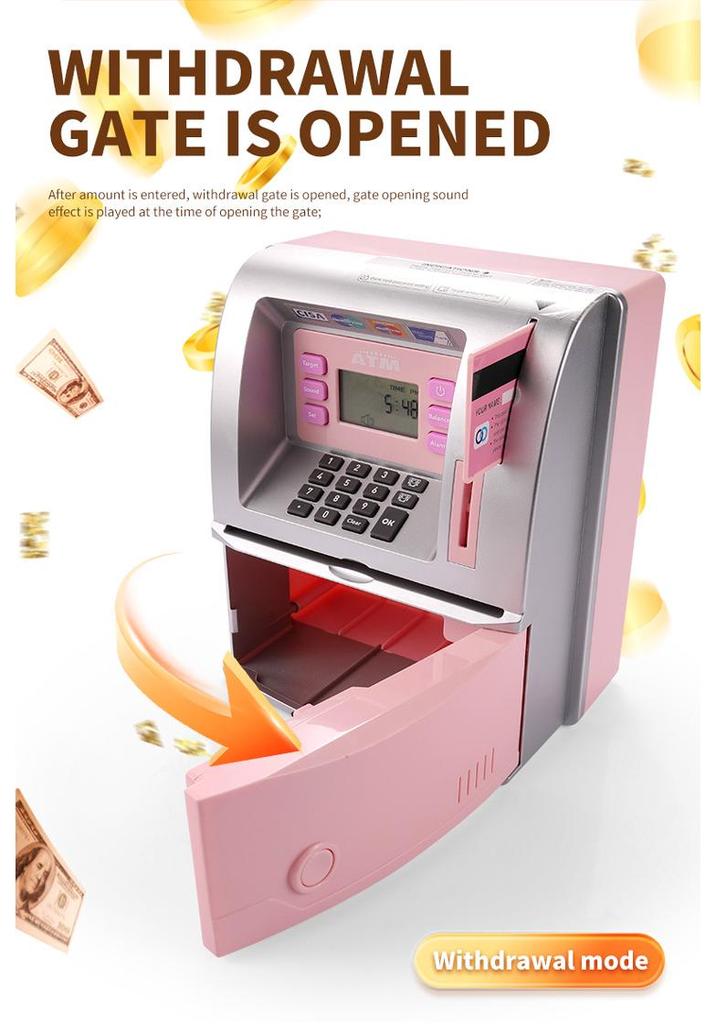 Детский большой ATM-симулятор копилки с голосом и паролем, монетоприемником и функцией подсчета денег.