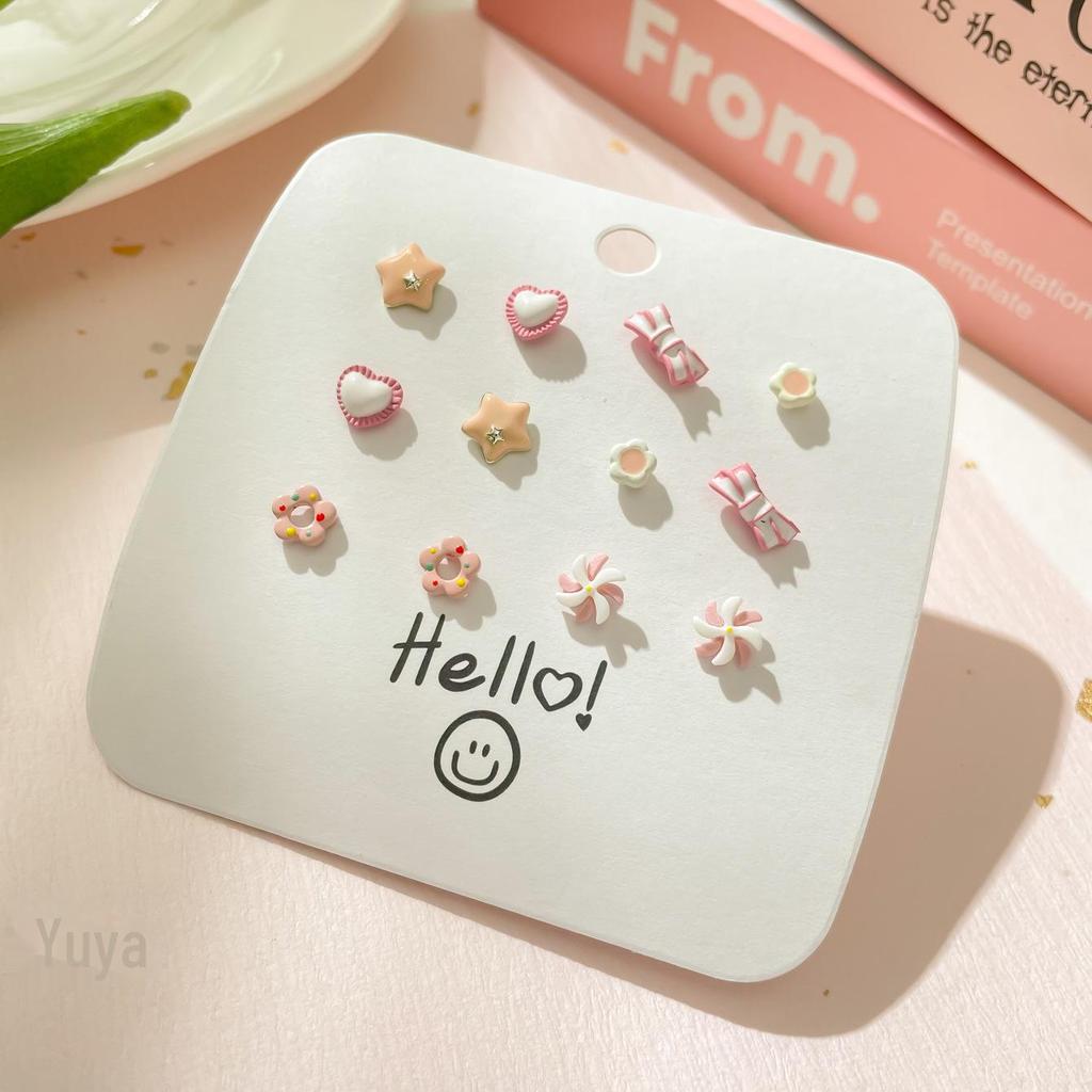 Очаровательный миниатюрный комплект из серебряных сережек-игл для женщин - милые, красочные, сладкие, изысканные стили