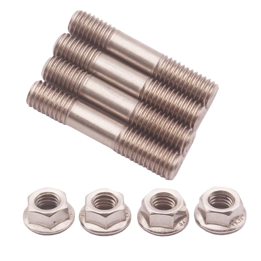 Stainless Steel 4pcs Stud Flange Nuts Kit M8x1.25 Heavy Duty Replacement Set for Intake and Exhaust Manifolds