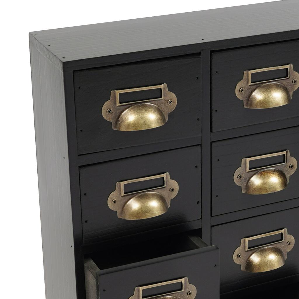 16-Compartment Drawer Storage Cabinet – Vintage Black Solid Wood Desktop Organizer – 22 lbs Load Capacity