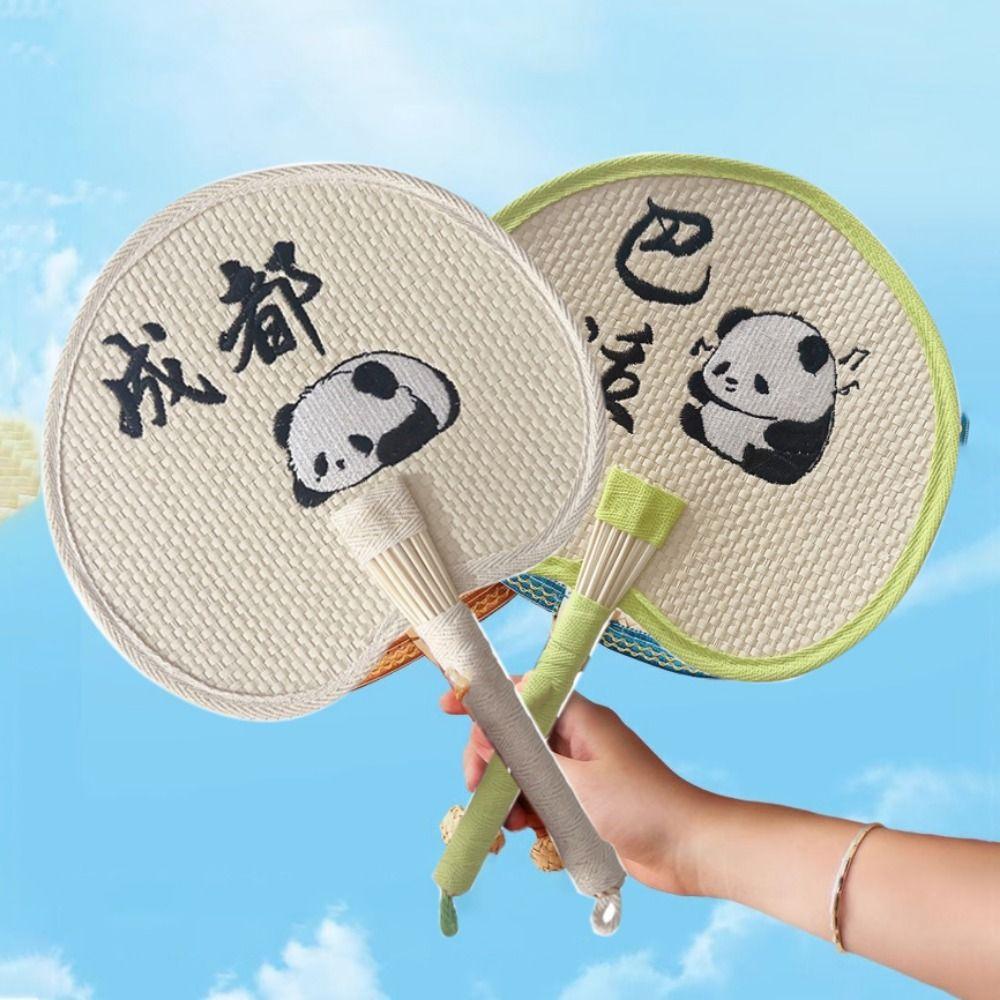 Chinese Style Handmade Straw Fan Decorative Summer Panda Fan Creative Cooling Fan  for Home