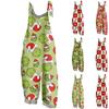 Женский повседневный свободный комбинезон с рождественским принтом, комбинезон с широкими штанинами, без рукавов, с карманами