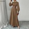 Women Elegant Casual Turn Down Collar Long Sleeve Long Dress
