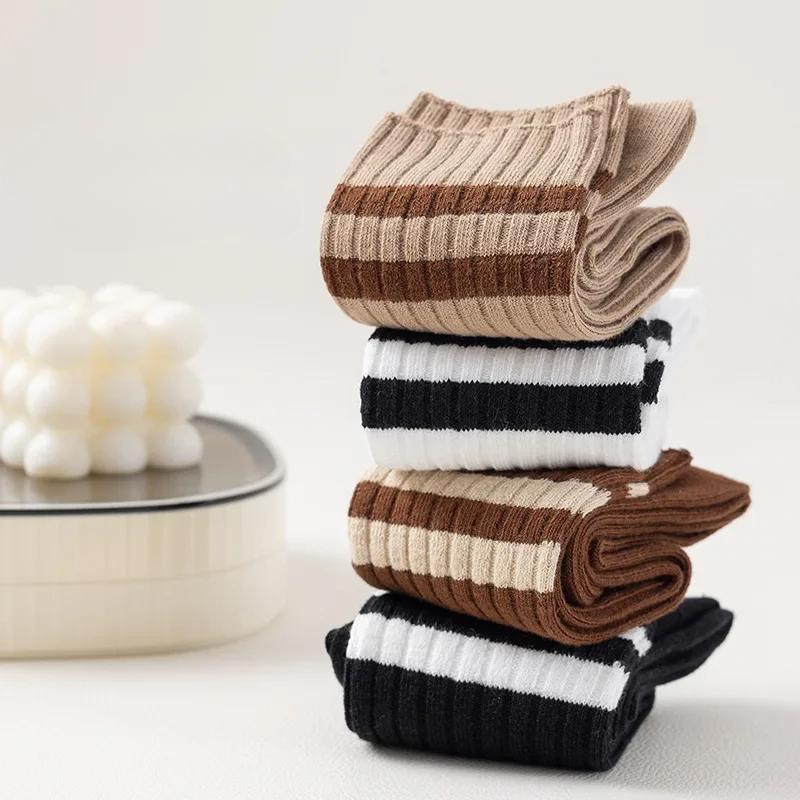 Шикарные спортивные детские носки для мальчиков и девочек, модные корейские простые полосатые носки из телячьей кожи для детей, весенне-осенние мягкие хлопковые школьные носки