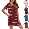 New Women's Fashion Trendy Short Sleeve Striped Loose T-Shirt Round Neck Dress
