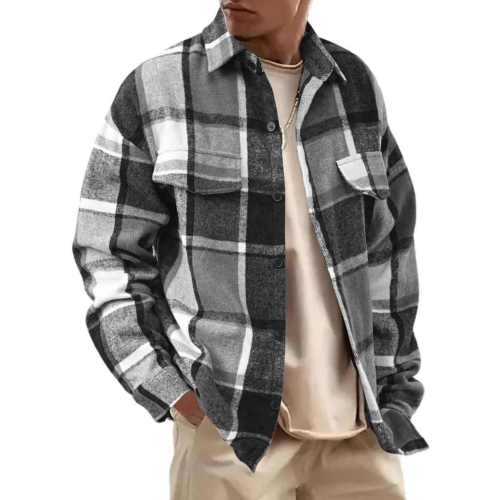 Men's Flannel Shirts Button Down Plaid Shirt Long Sleeve Collared Shirts Jacket Casual Fashion Shacket With