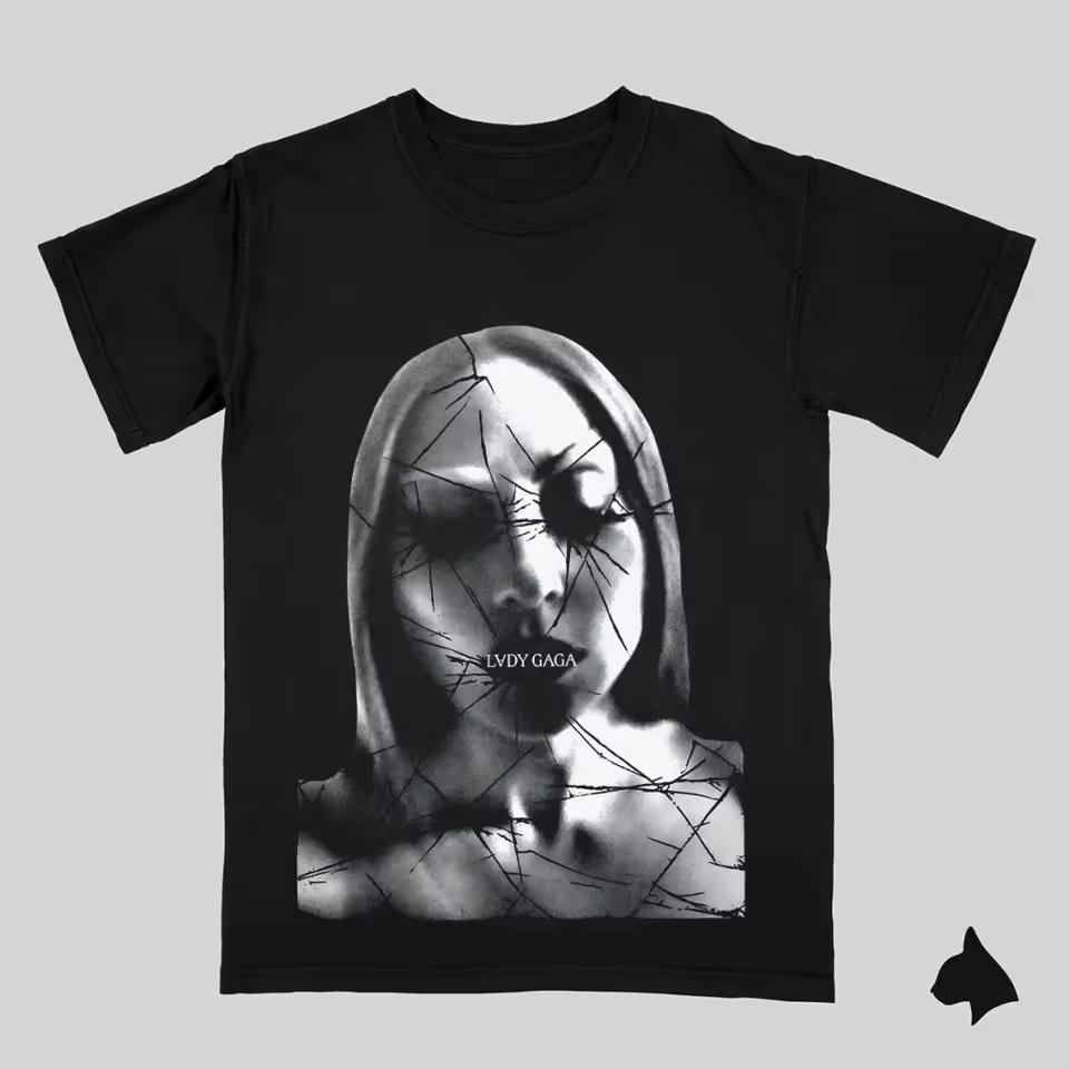 Broken Glass Lady Gaga Ablum Graphic T-shirt Street Hip Hop Oversized Y2k Men Women Short Sleeve Cotton Trendy Female Clothing
