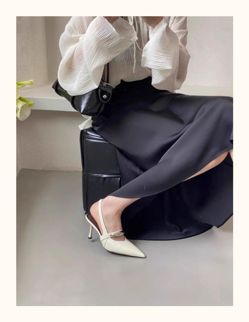 Туфли на шпильках с острым носком и сумкой на голове женские босоножки весна-лето 2025 новые металлические резинки сзади пустые красивые одинарные туфли женские