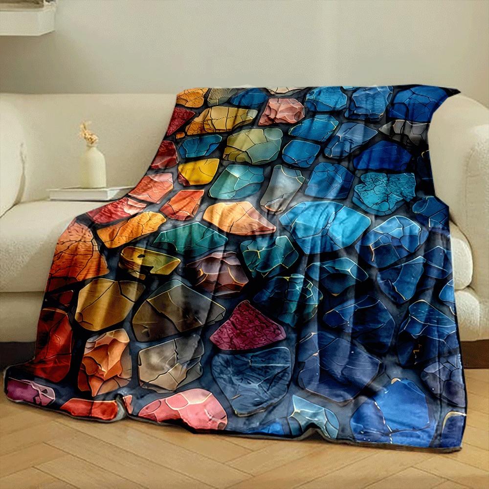 Colorful cracked stone-like shapes arranged in a mosaic-like pattern. for all seasons blanket lunch break throw gift