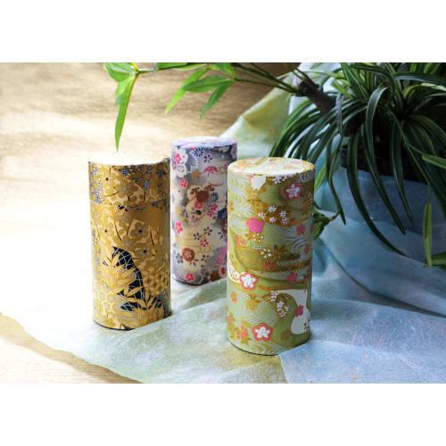 Noguchi Kumataro Tea Garden Tea Caddy, Large Capacity 200g, with Washi Paper and Inner Lid, Shikisai Green, Made in Japan, Stylish