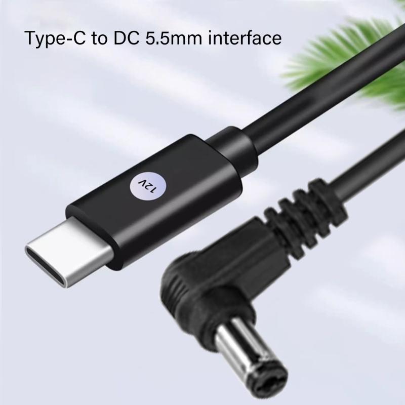 Кабель для зарядки от USB-C к DC5521 с широкой совместимостью для адаптеров питания ноутбуков для надежной зарядки, ПВХ-шнур