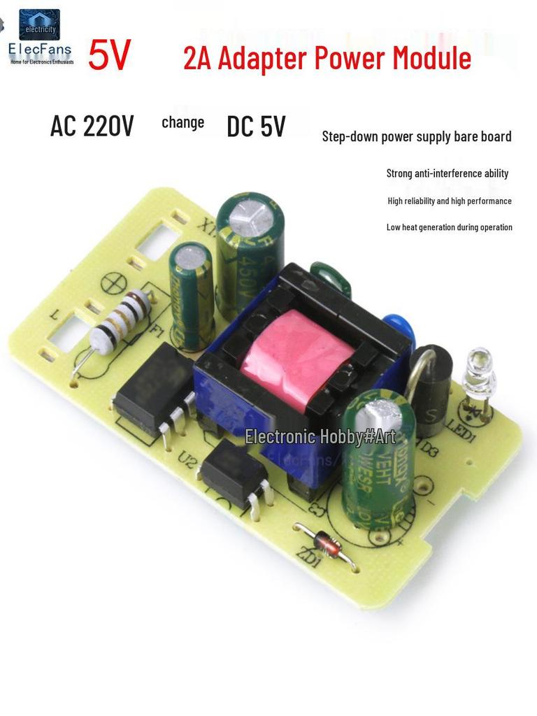 5V 2A AC-DC Step-Down Power Supply Module, 220V to 5V Adapter Board