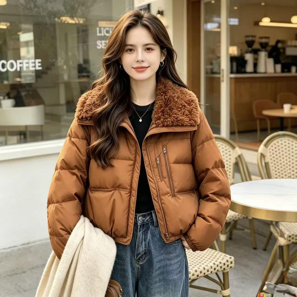 Winter coat women's fashion sense collar versatile warm cotton-padded coat design lamb wool new cotton-padded jacket cotton-padded clothing splicing