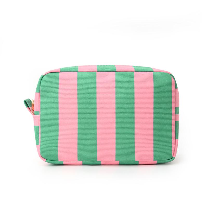 Durable Corduroy Storage Bag Stripe Design Makeup Train Cases High Capacity Travel Makeup Bag
