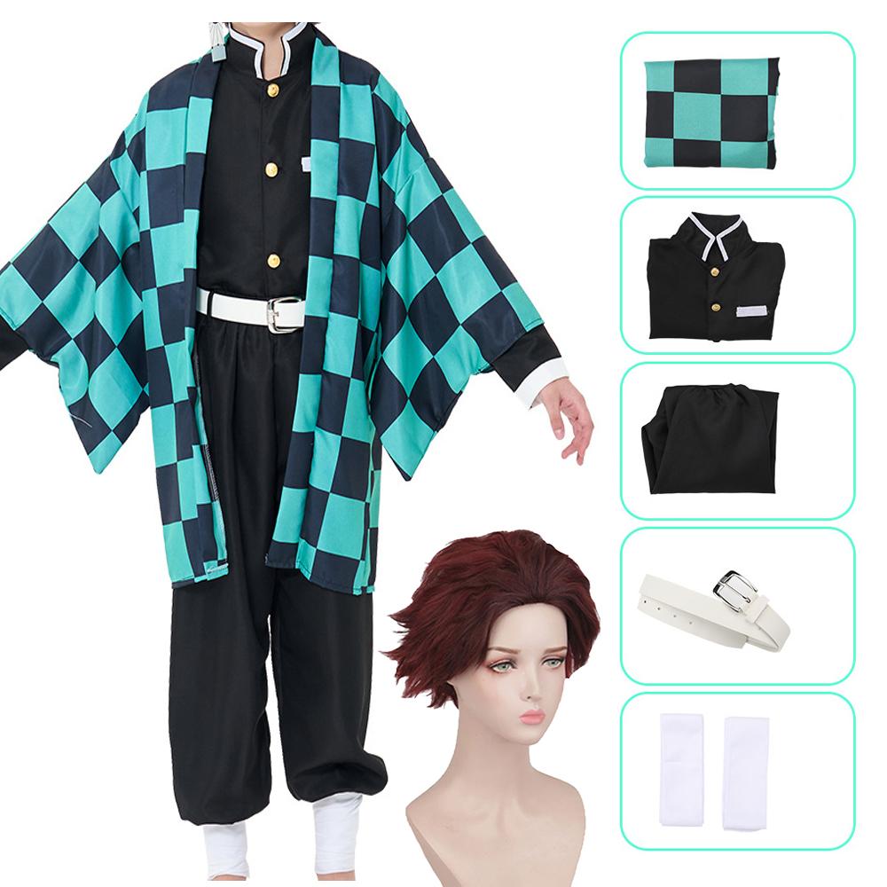 Аниме Demon Slayer Kamado Tanjirou Косплей Костюм Kimetsu No Yaiba Мультфильм Костюм Sutis Парики Хэллоуин Для Детей Взрослых CosParty