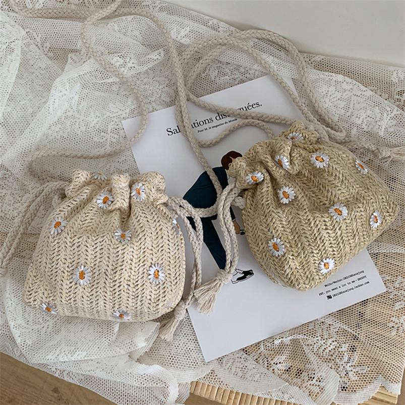 Летняя соломенная плетеная ротанговая женская пляжная портативная ретро мини-сумка-ведро на одно плечо портативная маленькая сумка