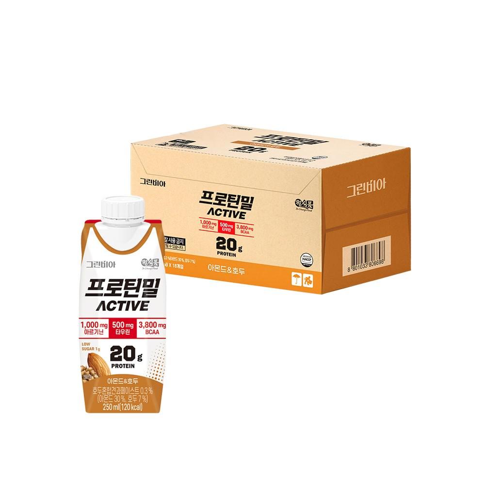 Jeongseong Foods Greenvia Протеиновый прием пищи Активный Миндаль и Грецкий орех Вкус Протеиновый напиток Высокобелковый Питательный дизайн | 18 шт 250 мл