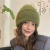 Женская зимняя мягкая вязаная шапка-бини из искусственного меха норки, теплая плотная вязаная шапка в японском и корейском стиле с отворотом, уютная пушистая фиолетовая вязаная шапка