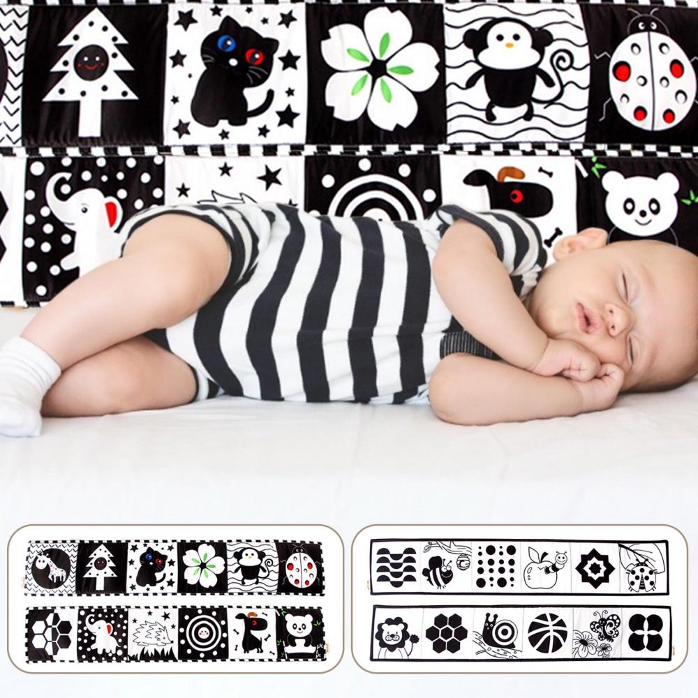 Black White Series Cloth Book Cribs Pram Use Clip On Animal Cloth Book Toys Montessori Baby Visual Stimulation Card Toys