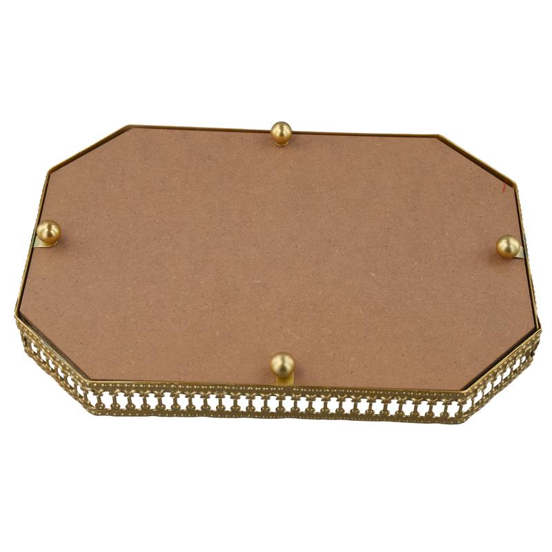 1шт поднос-органайзер для спальни, поднос для украшений, элегантные восьмиугольные подносы для косметики, металлическое настольное зеркало, основание для украшений, 2 размера