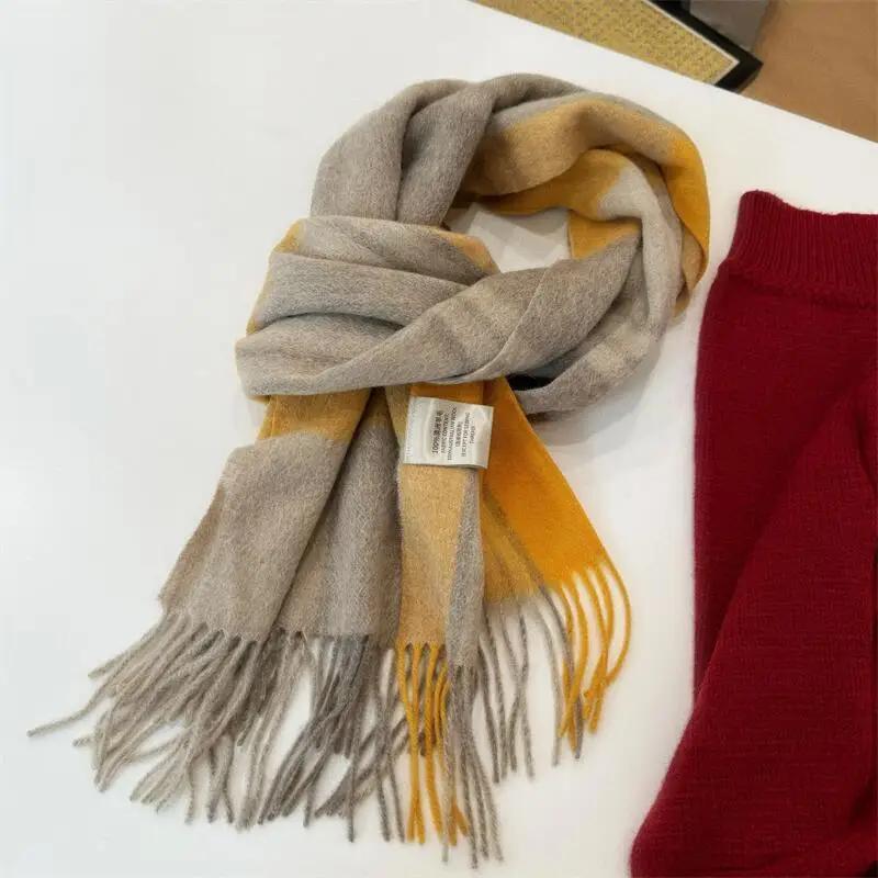 High Quality 100% Wool Scarf Men Female Fashion Classic Soft Cashmere Muffler Women Warm Thermal Shawl Outside Autumn Winter Men