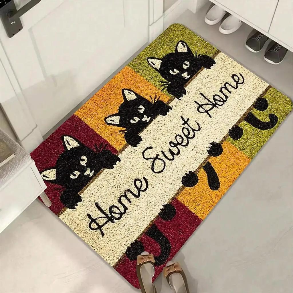 Cute Cat Pattern Entrance Door Mat Welcome Mat Bathroom Kitchen Non-slip Floor Carpet Washable Bedroom Home Decoration Small R