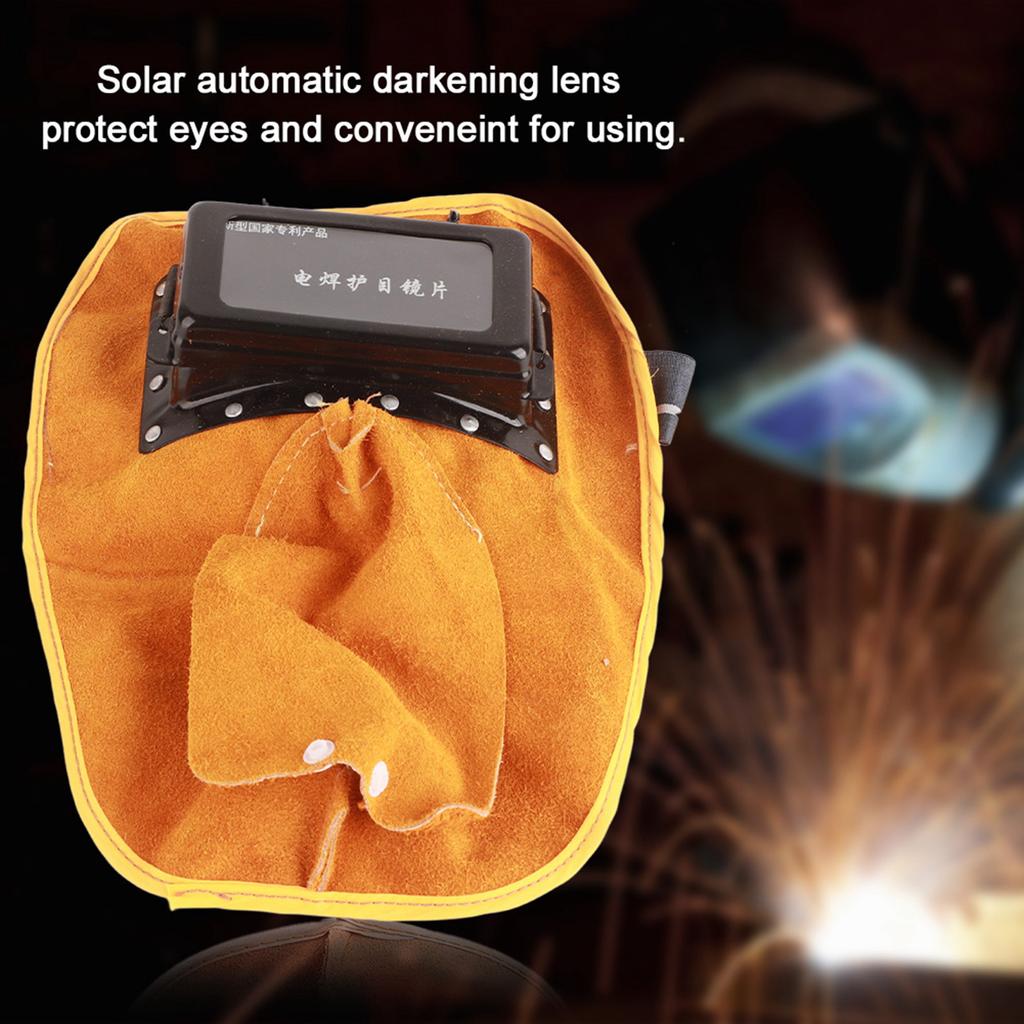 Cowhide Welding Helmet Solar Auto Darkening Dual Lens Anti‑Spatter Heat Insulation Security Head Protection