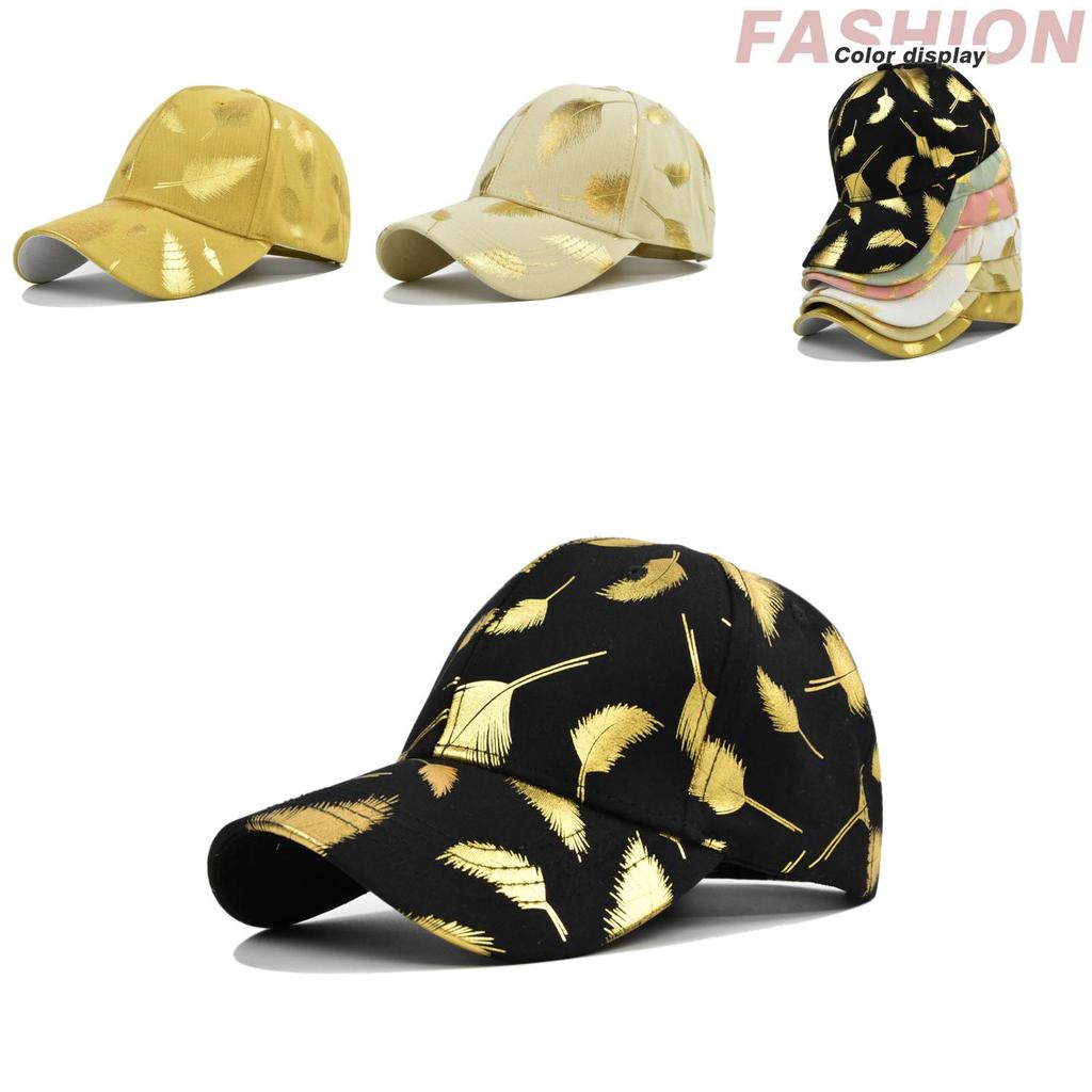 New Gold Leaf Print Baseball Cap Korean Style Gold Foil Baseball Cap Student Duck Tongue Cap Round Top Sun Hat Wholesale