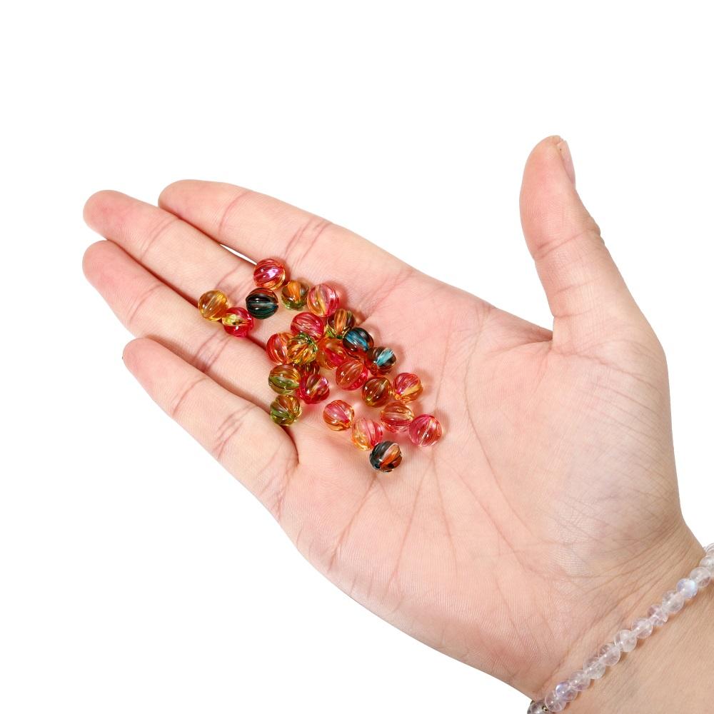 30Pcs/Lot 8mm Round Pumpkin Acrylic Loose Spacer Beads for DIY Earrings Necklace Bracelet Jewelry Making Findings Accessories
