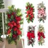 Christmas Stair Garland with Faux Snow Pine Cones Ribbon Realistic PVC Christmas Wreath for Indoor Decor Staircase Door Mantel Decoration