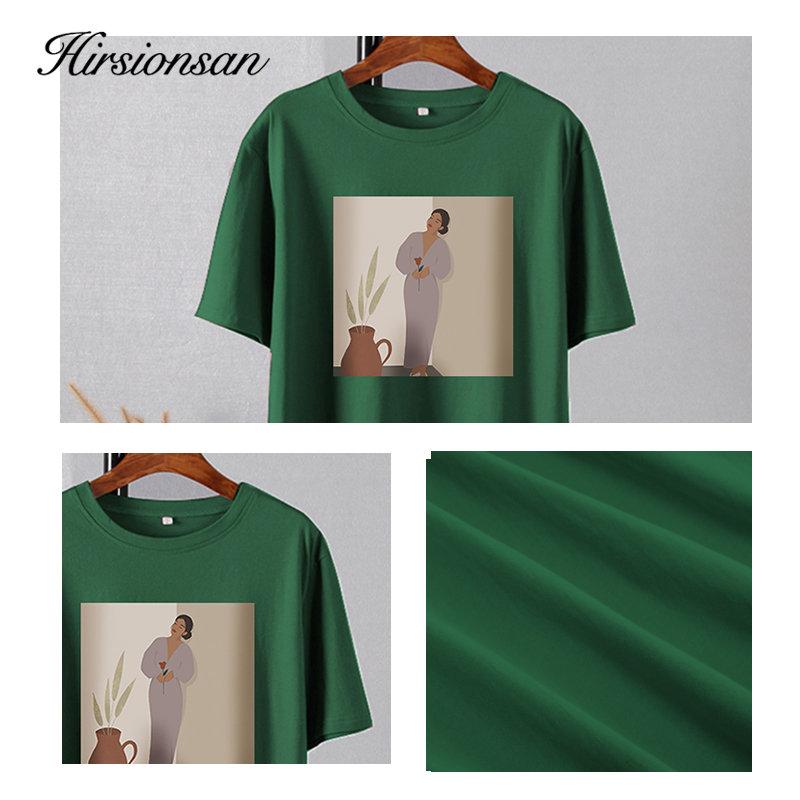 Hirsionsan элегантные мягкие футболки с рисунком женские летние повседневные базовые футболки с короткими рукавами женские корейские универсальные топы из 100% хлопка