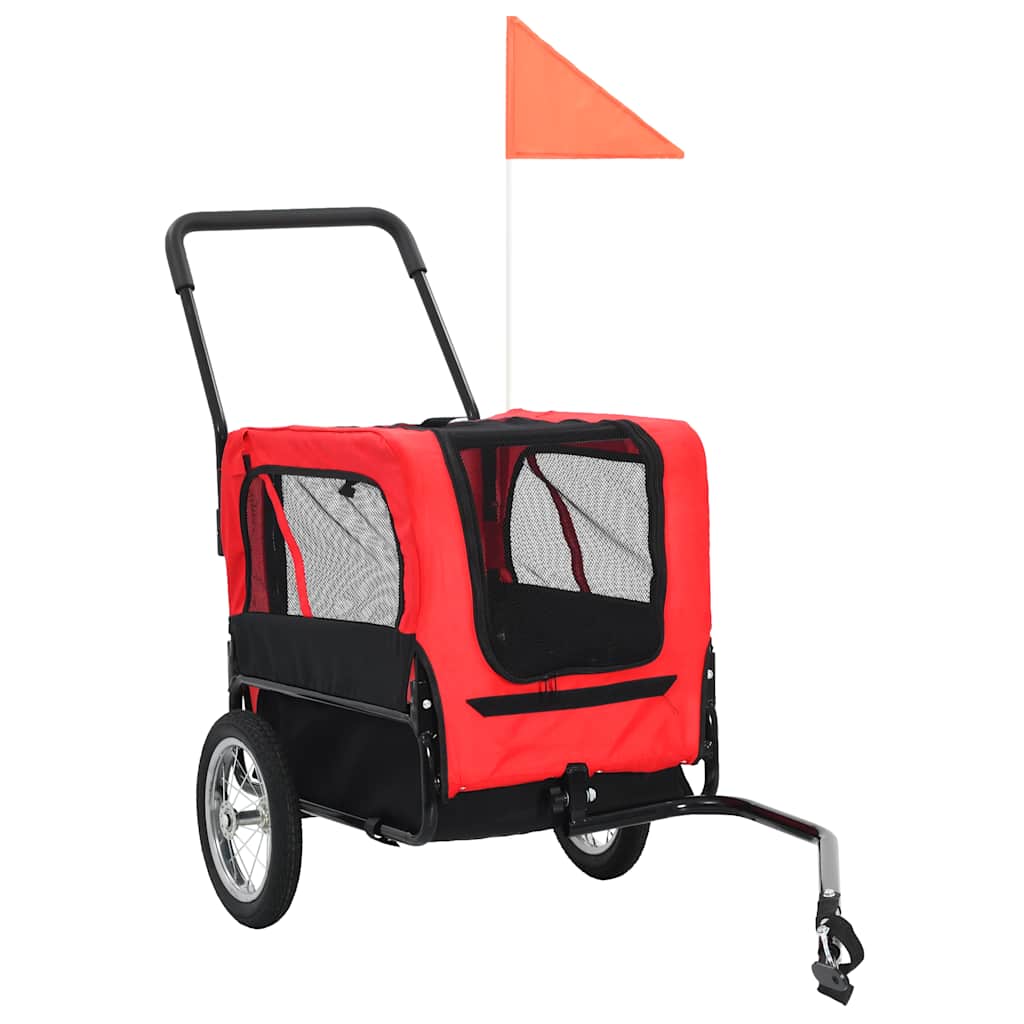 2 in 1 Dog Bicycle Trailer and Stroller Red and Black