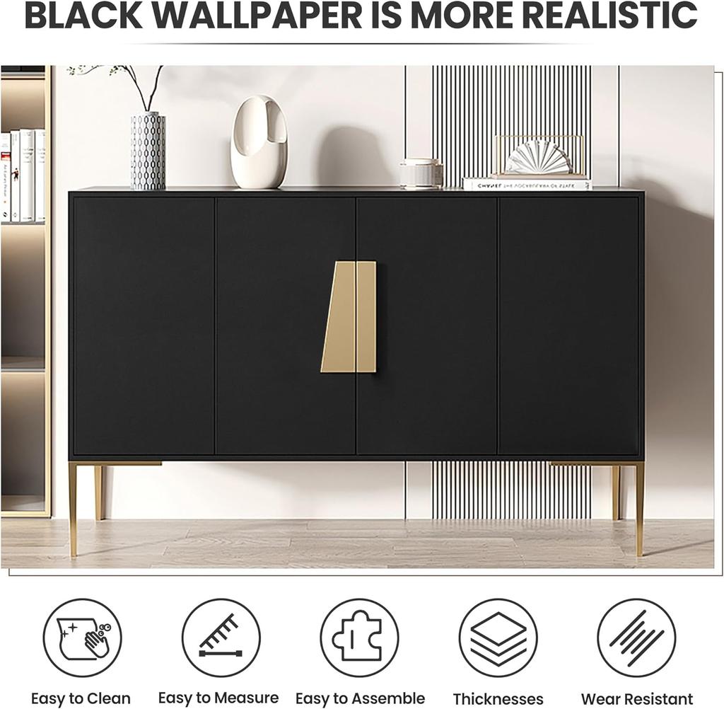 Черные самоклеящиеся обои Черная съемная контактная бумага Виниловые самоклеящиеся обои для шкафов ящиков столешницы