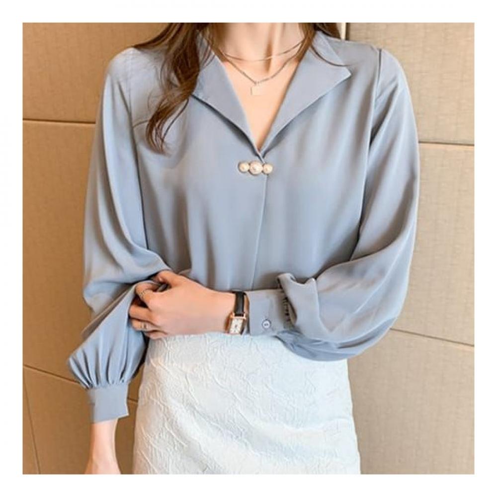 Navava Women Office Open Collar Long Sleeve Blouse Nb2289