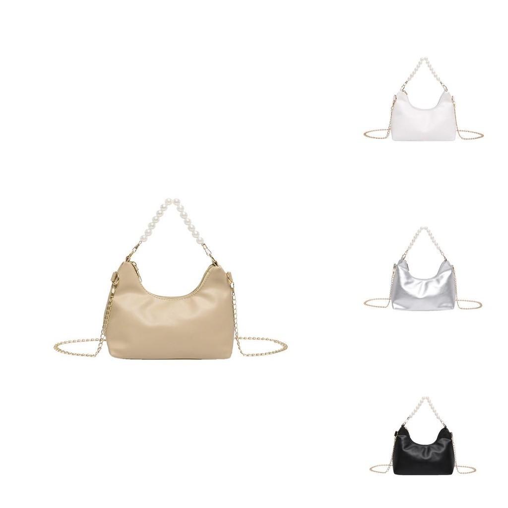 Trendy Pearl Handle Black Pu Shoulder Bag With Chain Summer 2024 Stylish Medium Size