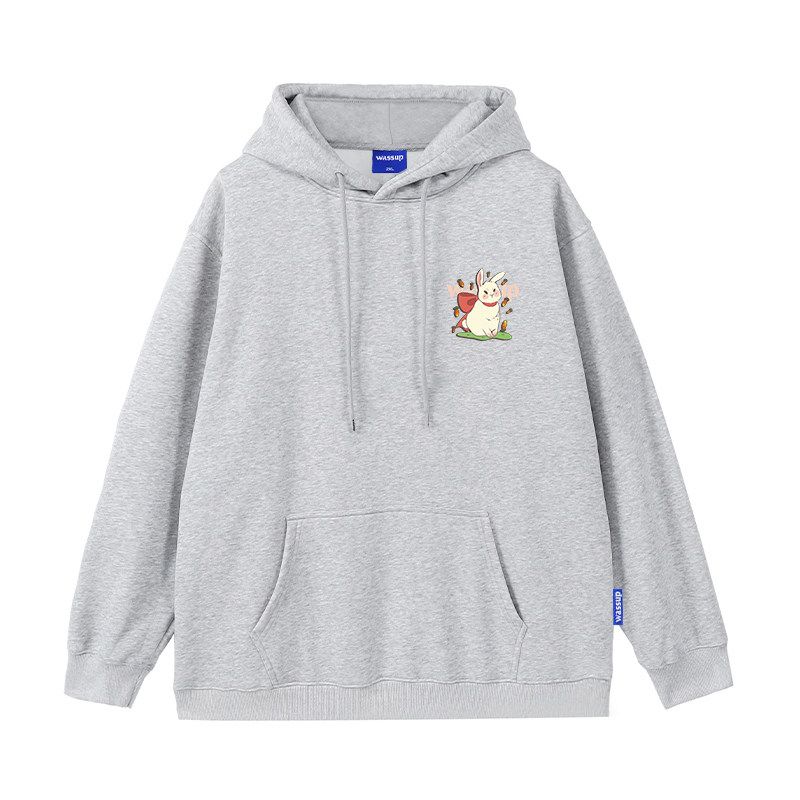 Wassup Rabbit Trendy Brand Hooded Sweatshirt for Men, New Autumn and Winter Loose Fit, Fleece-Lined, Couple Style Casual Top Jacket