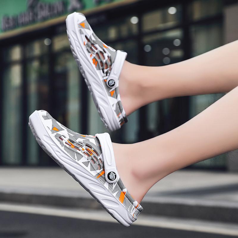 Мужские пляжные кроксы Crocs с граффити для улицы: Большие, нескользящие, дышащие летние сандалии