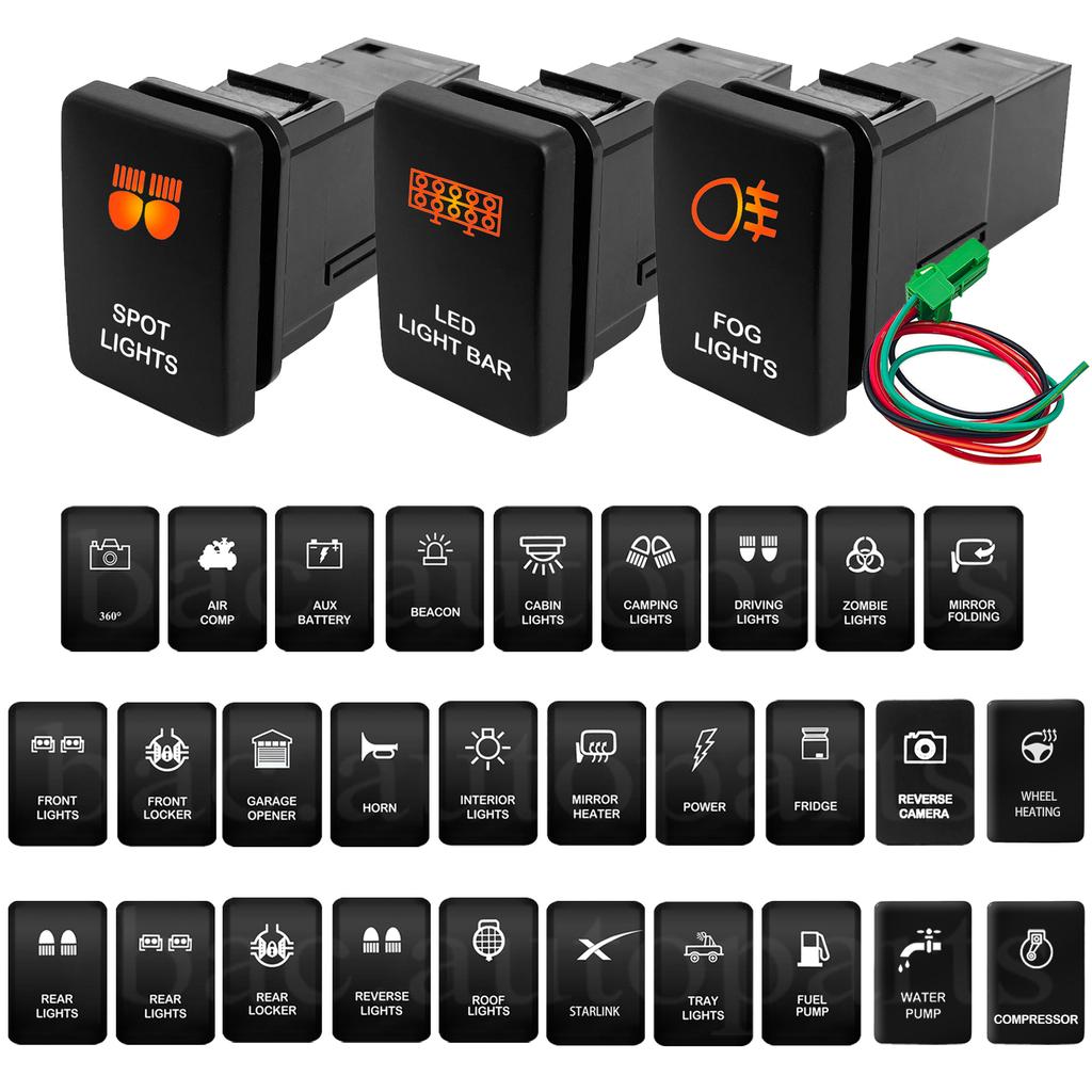 12V LED Push Button Switch Connector for Toyota Hilux Land Cruiser Prado 150 200 Series 4Runner RAV4 Hiace Tundra Corolla FJ Fog