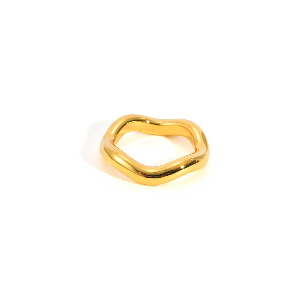High Quality Stainless Steel Irregular Wave Ring for Women, Waterproof Gold Plated Non-fading Ring, New Simple Geometric Jewelry