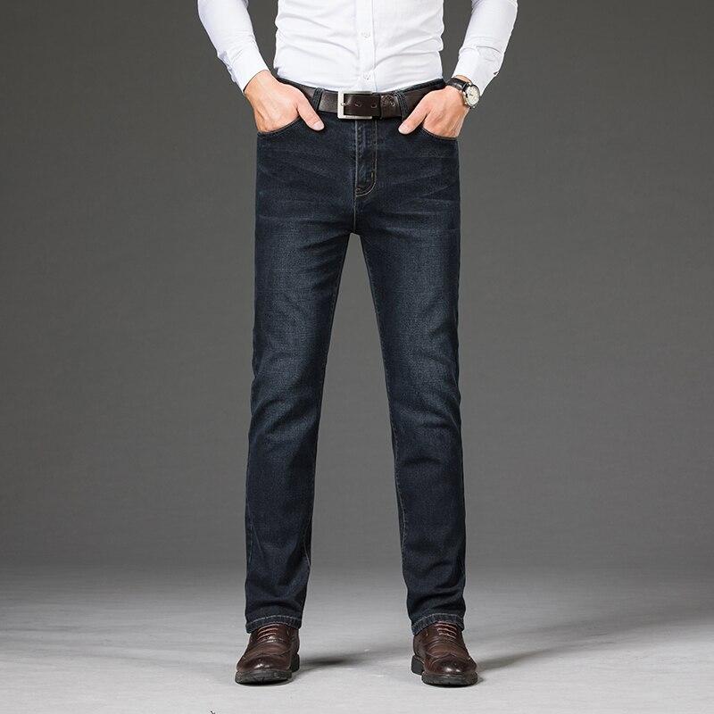 Мужские джинсы Бизнес Обычные прямые джинсы полной длины Повседневные джинсовые брюки Эластичные брюки из эластичной ткани