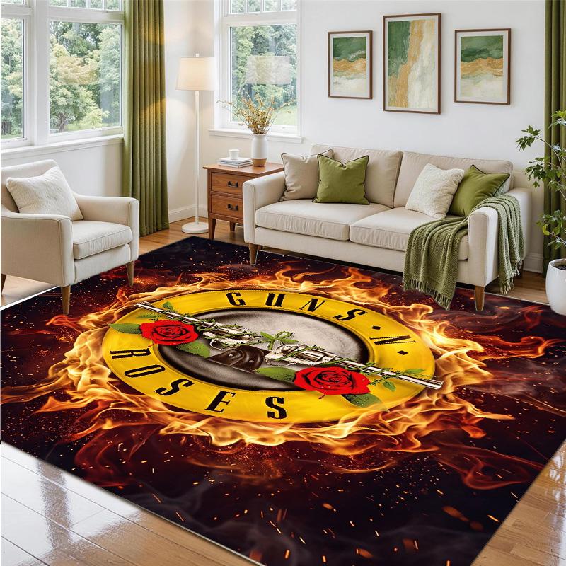 Guns N’ Roses Design Crystal Velvet Rug Soft Decorative Mat for Bedroom Entrance