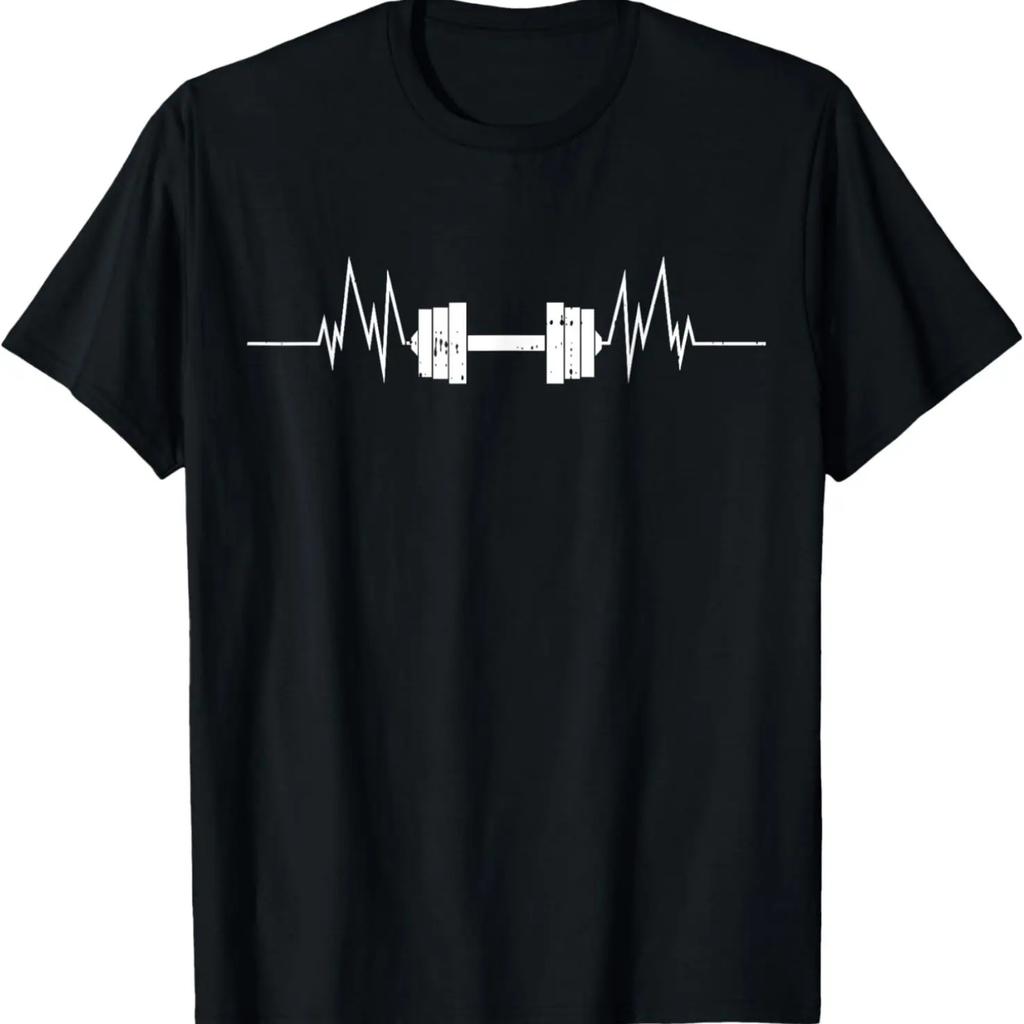 Dumbell Heartbeat Pulse Black Fun-ny Fitness Trainer Gift T-Shirt